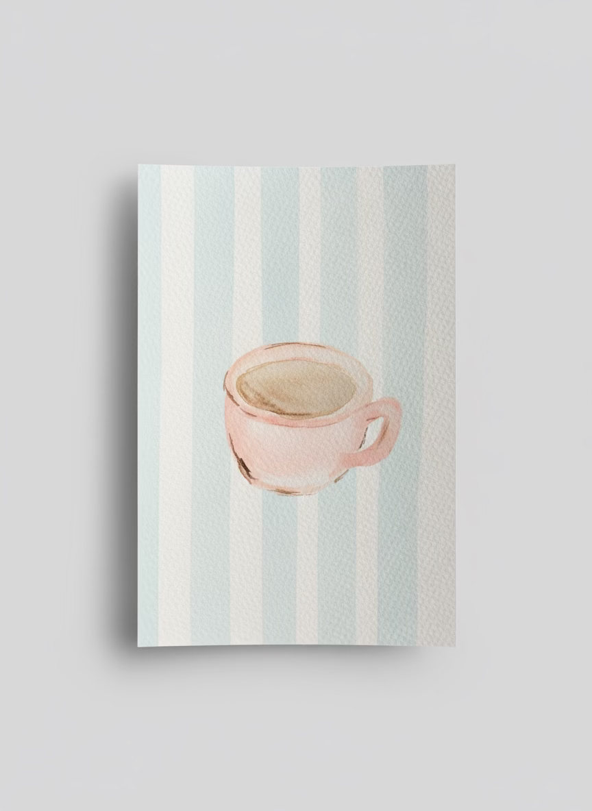 Canvas print with a pink teacup on a striped background