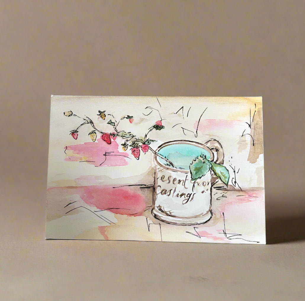 Painting on an easel with a pink background